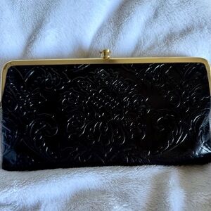 HOBO Black Embossed Clutch with Gold Frame